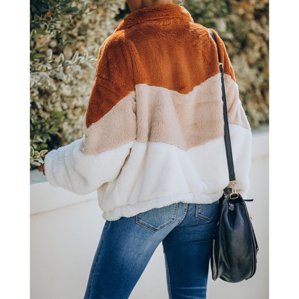 SIBLEY POCKETED FAUX FUR CHEVRON JACKET - Picture 6 of 9